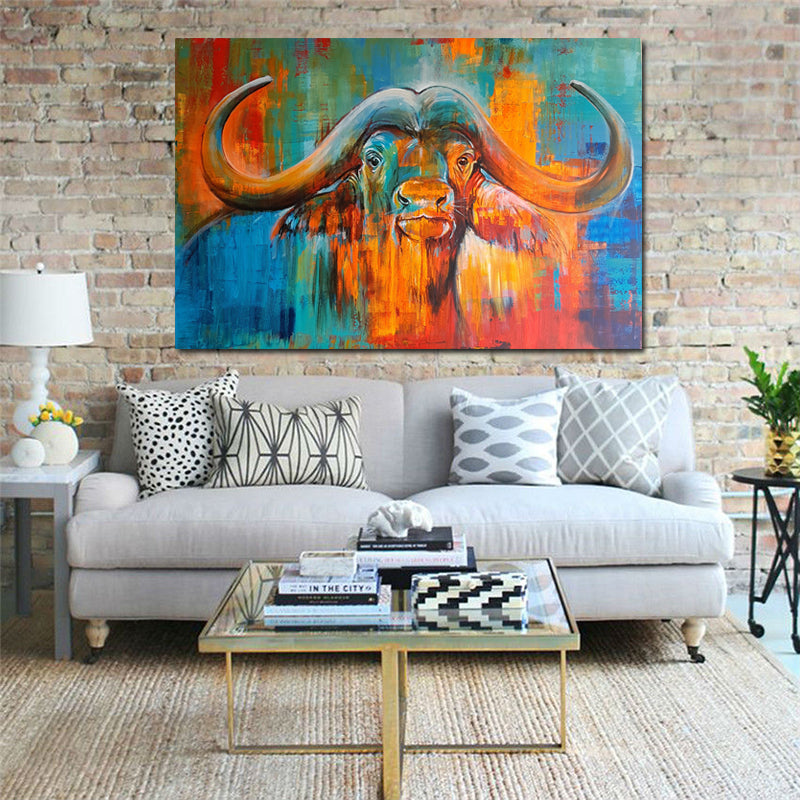 Colorful Buffalo Wall Picture Living Room Animal Art Canvas Painting