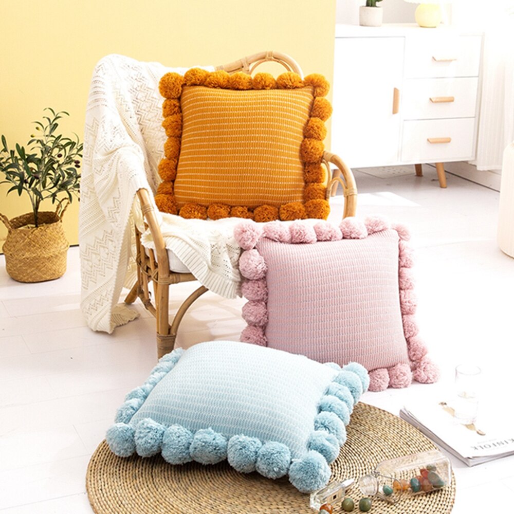 Knitted Throw Pillow Back Pillow Pad Office Lumbar Pillow