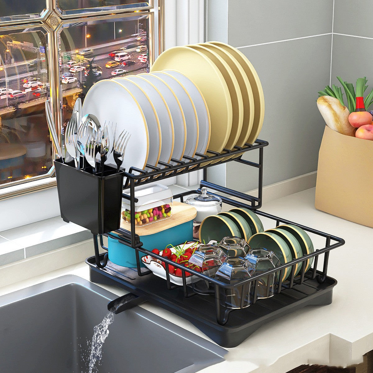 Kitchen Sink Countertop Draining Bowl Rack Storage