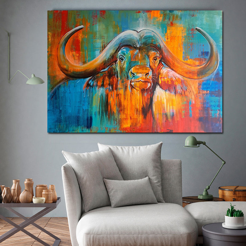 Colorful Buffalo Wall Picture Living Room Animal Art Canvas Painting