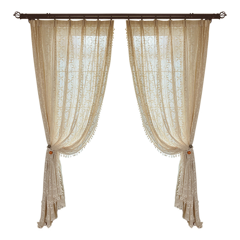 Cotton Linen Crochet Hollow Living Room Curtains