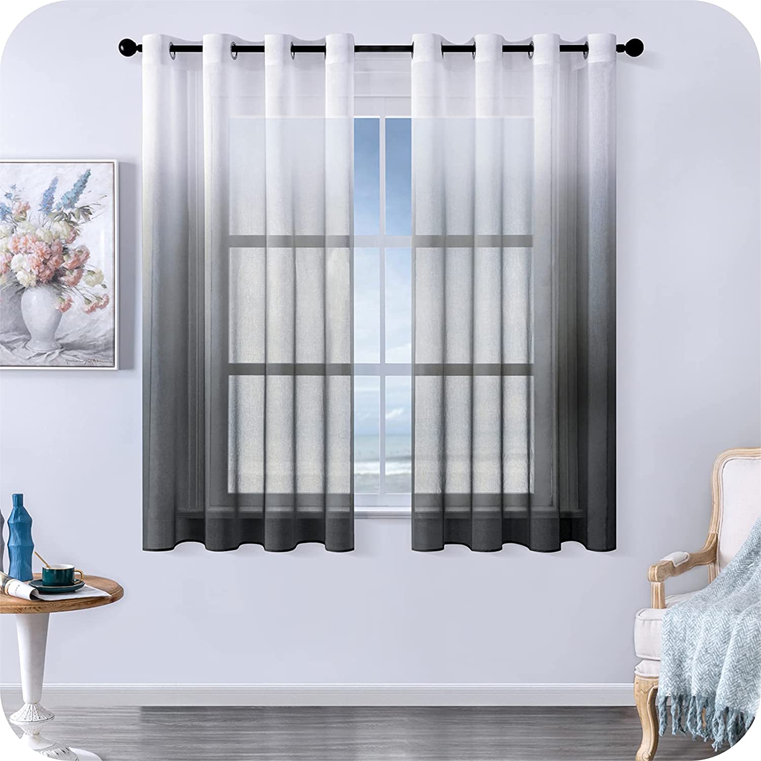 Morden Gradient Tulle Short Curtains For Living Room