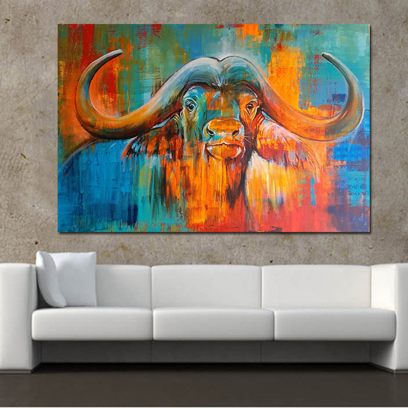 Colorful Buffalo Wall Picture Living Room Animal Art Canvas Painting