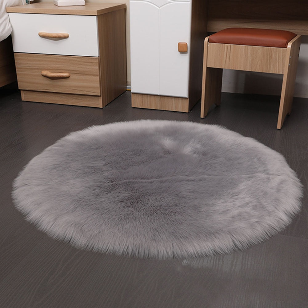 Round Soft Faux Sheepskin Fur Area Rugs for Bedroom & Living Room Floor