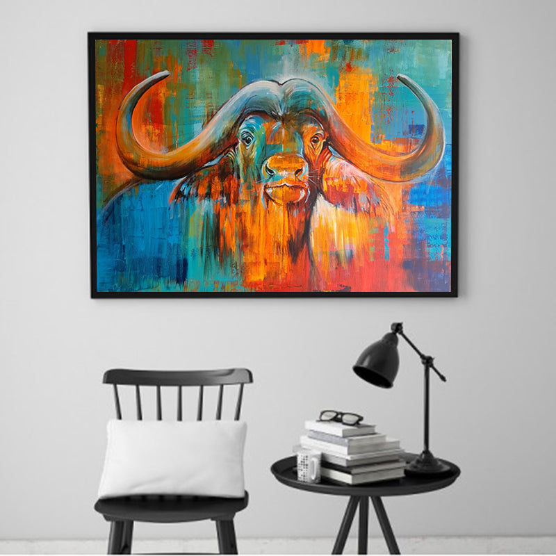 Colorful Buffalo Wall Picture Living Room Animal Art Canvas Painting