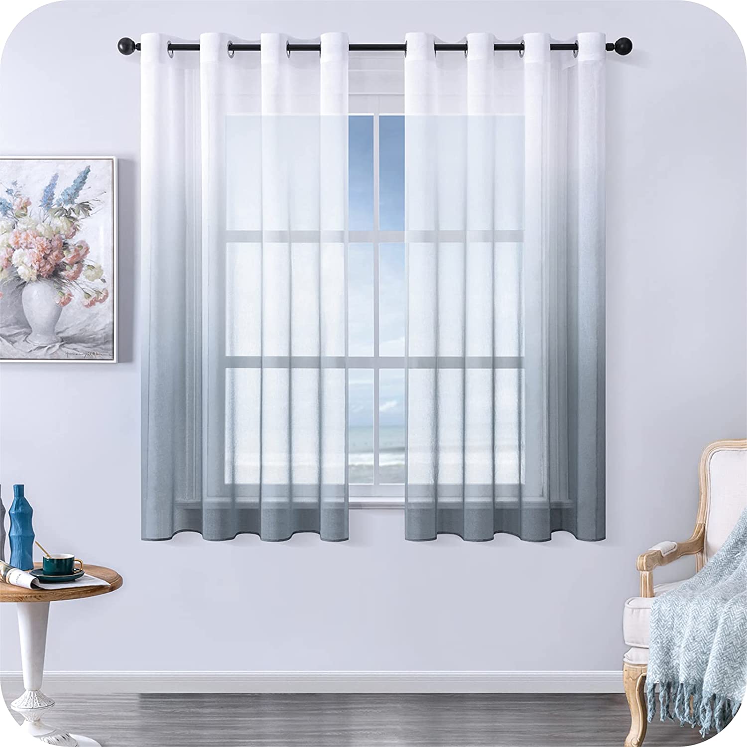 Morden Gradient Tulle Short Curtains For Living Room