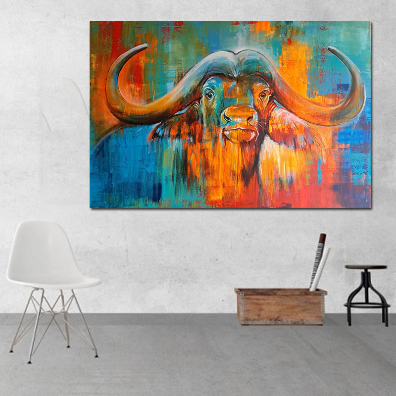 Colorful Buffalo Wall Picture Living Room Animal Art Canvas Painting